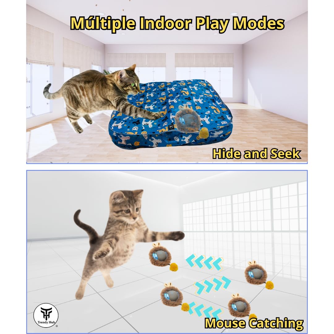 Trendy Hub 2025 Upgrade Interactive Cat Toys, Fast Rolling LED Ball with Pouch, Automatic Motion Activated Ball; Hide and Seek Game for Indoor Exercise Kicker; Size 72 * 72 * 11cm Durable Play Mat
