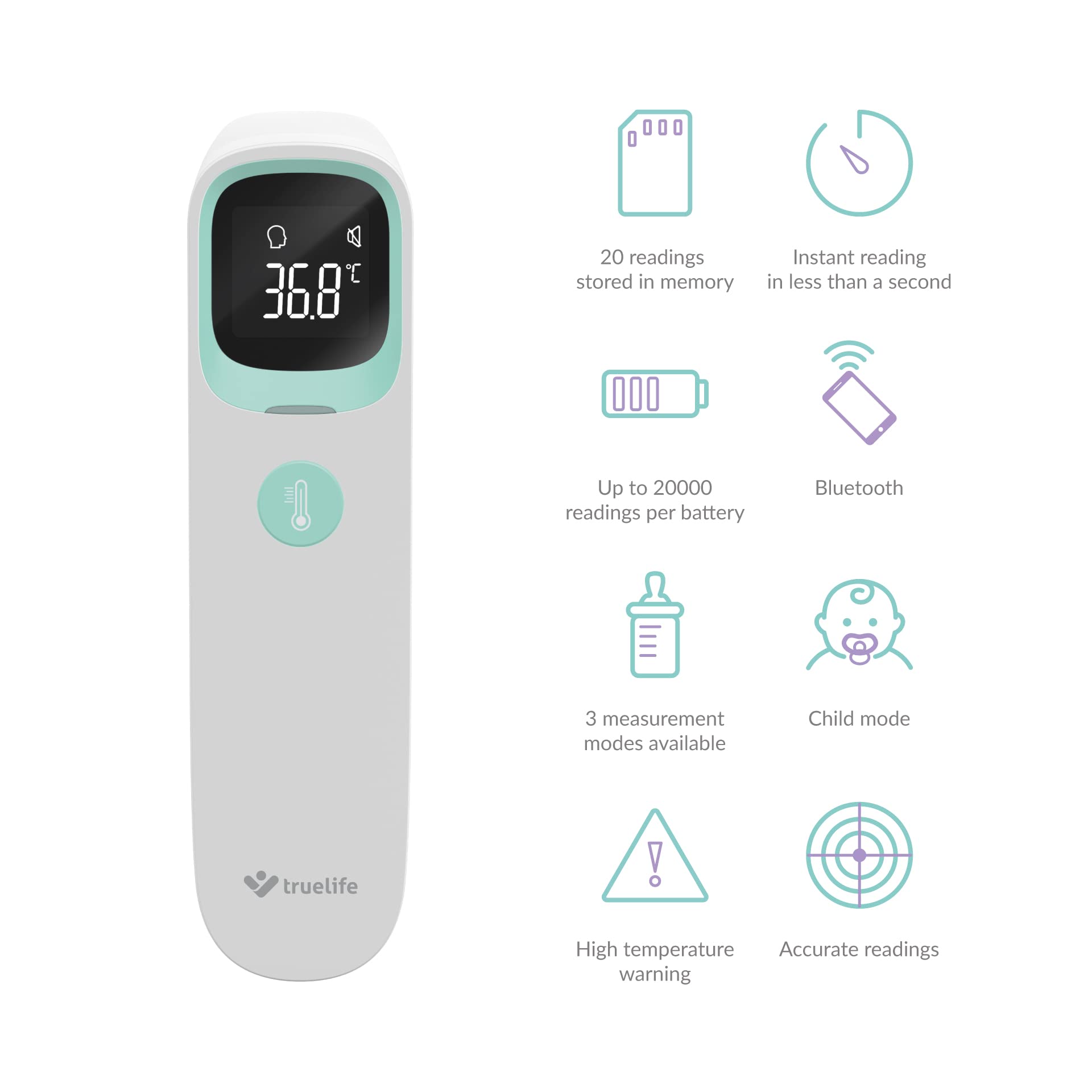 TrueLife Cuidado Q10 BT termómetro de frente y oído con Bluetooth y aplicación termómetro infrarrojo sin contacto para niños y adultos | CE, RoHS, ISO, SUKL aprobado