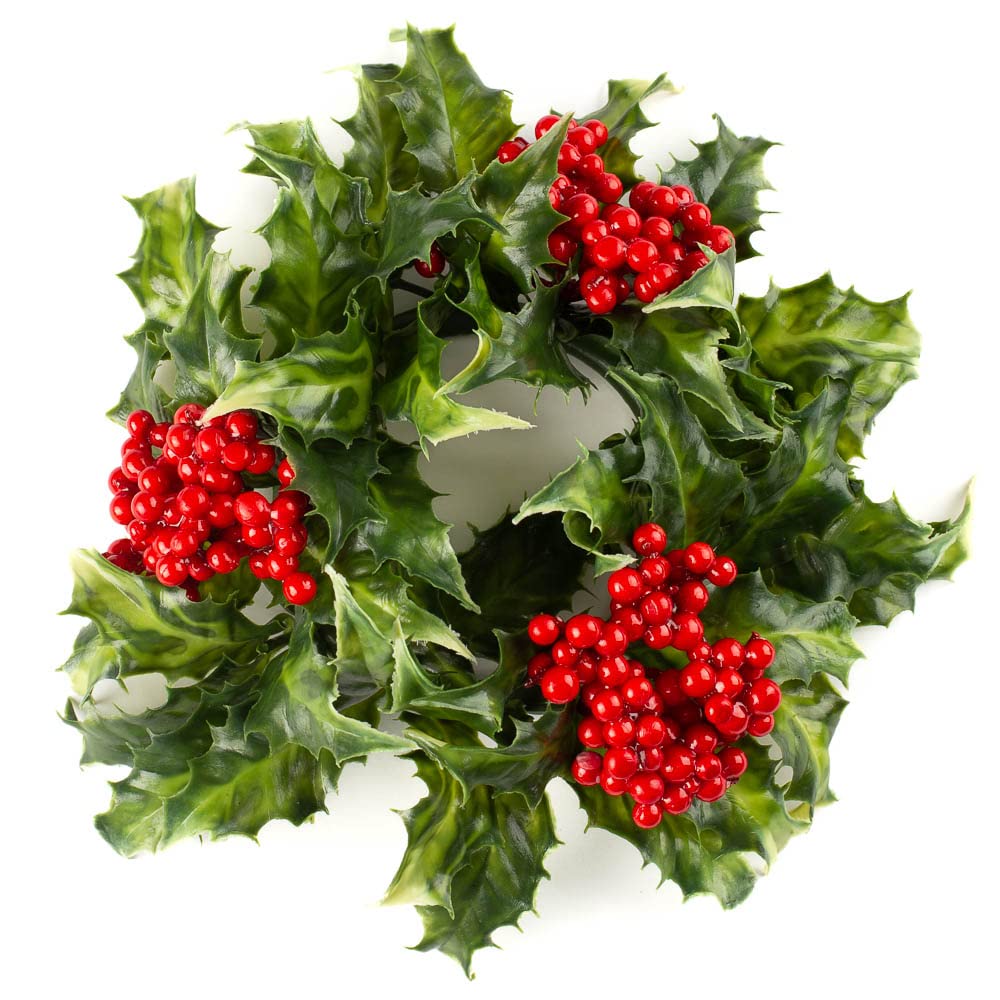 Group of 2 Weather Resistant Classic Holly Candle Ring with Red Berries - Real Touch Artificial Lifelike Holly Candle Ring for Christmas Holiday Decoration by Factory Direct Craft (9