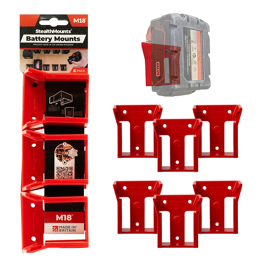 Battery Holder Compatible with Milwaukee M18 (6 Pack) - Red | StealthMounts Battery Mounts | Made in The UK