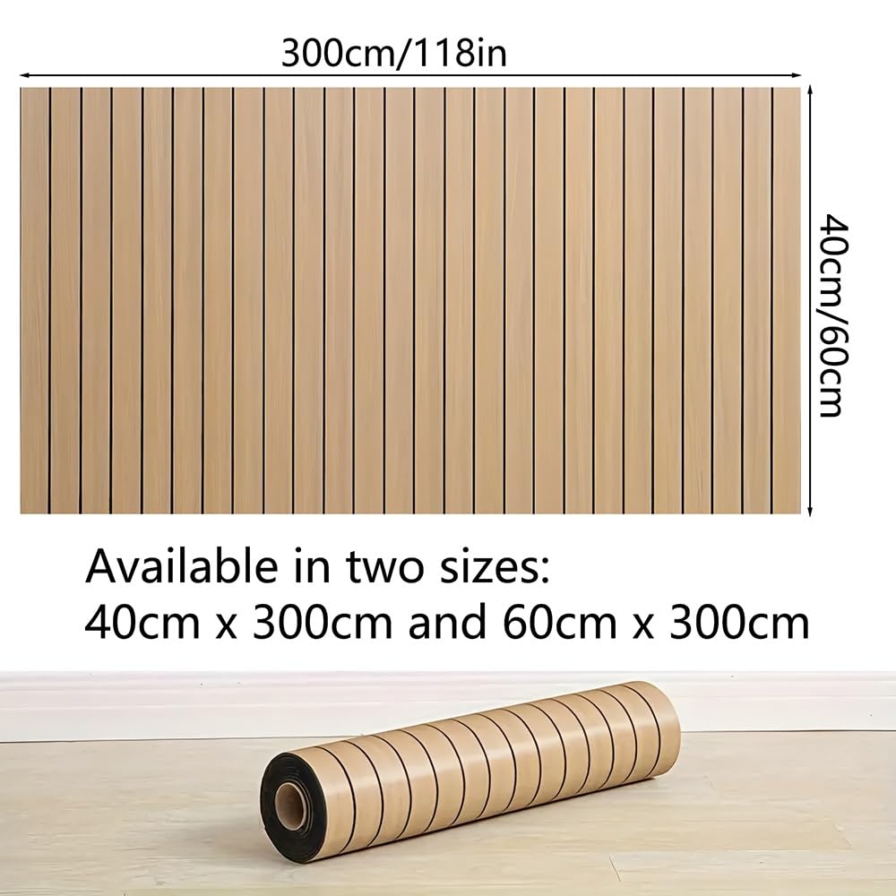 Paneles de pared autoadhesivos de espuma de PVC estriado 3D, diseño de listones de madera sintética para decoración de interiores, despegar y pegar, fácil instalación, 40 x 300 cm