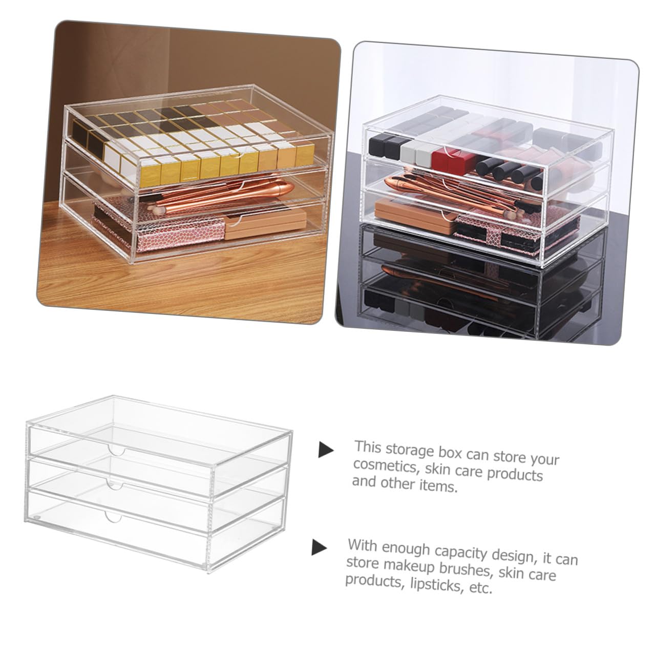 Artibetter Organizer da Scrivania in Acrilico Trasparente Strati Contenitore per Trucchi e Cosmetici Design Pratico e Salvaspazio per Piccoli Oggetti