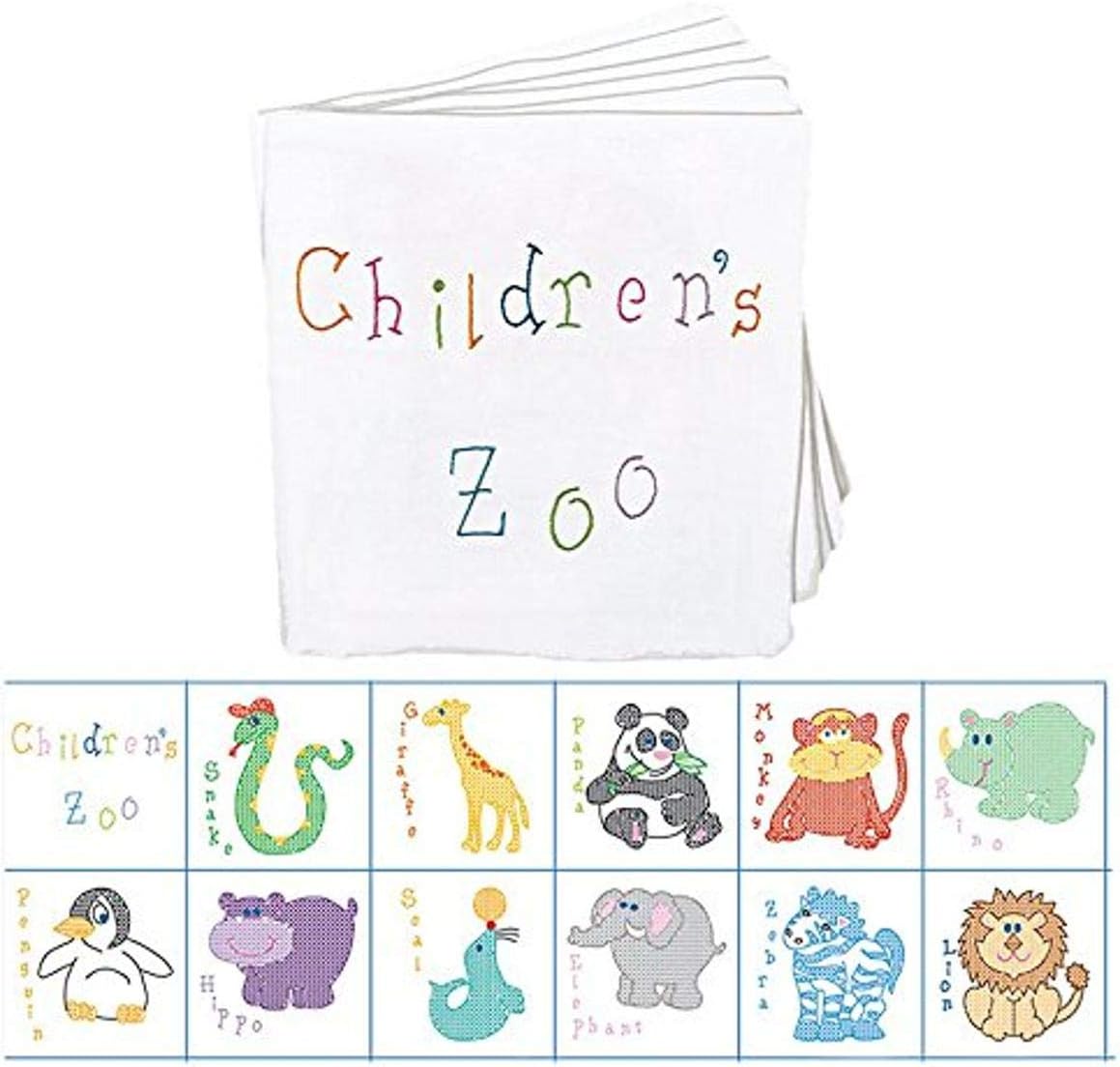 Jack Dempsey Stamped Cloth Nursery Books, 8-Inch by 8-Inch, 12 Pages, Children's Zoo