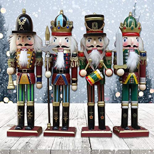Kangkangk 4Pcs/Set 30CM Solid Wood Nutcracker Soldiers Gift Set Classic Hand Painting Doll Great Decoration for Office Home Christmas
