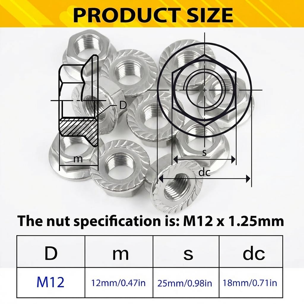M12 Flange Lock Nuts 10 Pack - 304 Stainless Steel Hex Serrated Nuts for Automotive Machinery Industrial Hardware MGKO