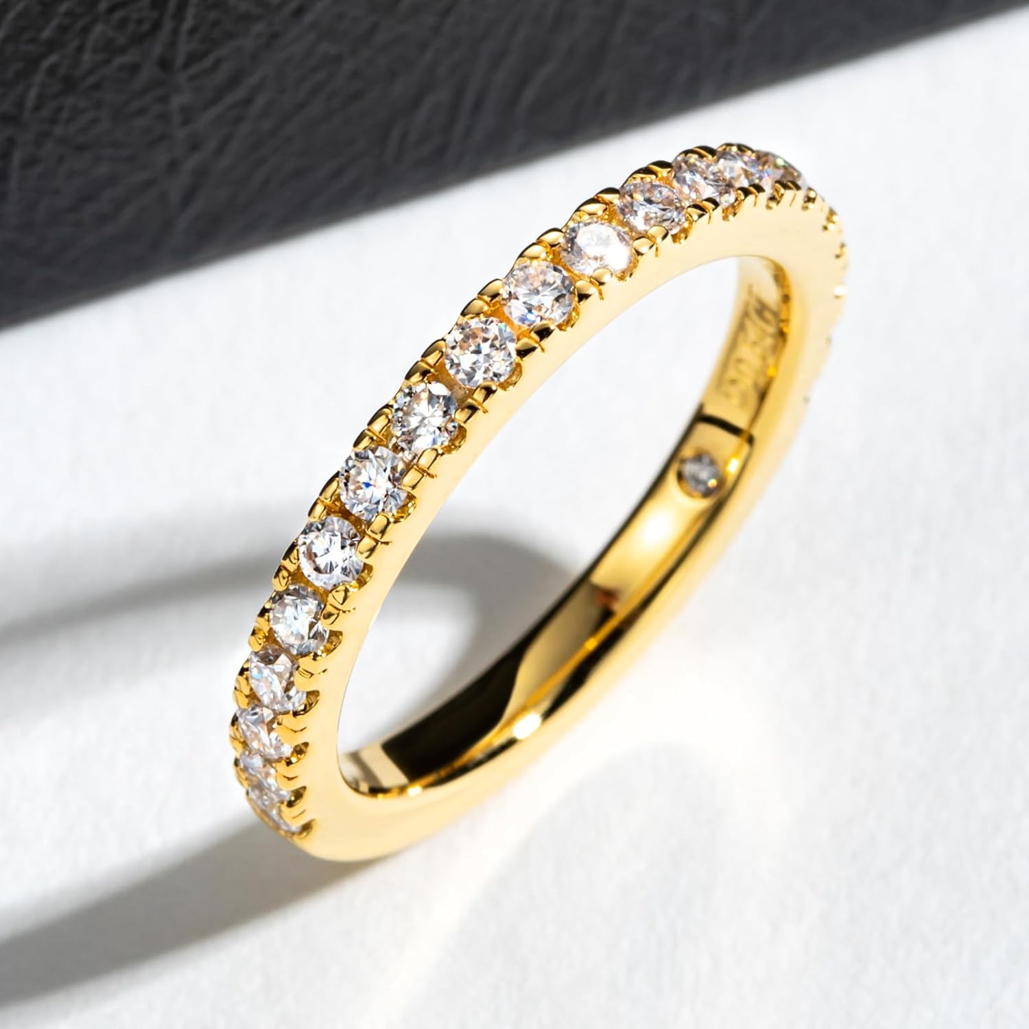 1.9MM D Color Moissanite Half Eternity Band Ring 18K Gold Plated Wedding Yellow Color Rings for Women Jewelry With Certificat - Image 6