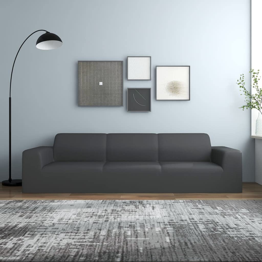 Housse de canapé 4 places anthracite extensible en jersey de polyester