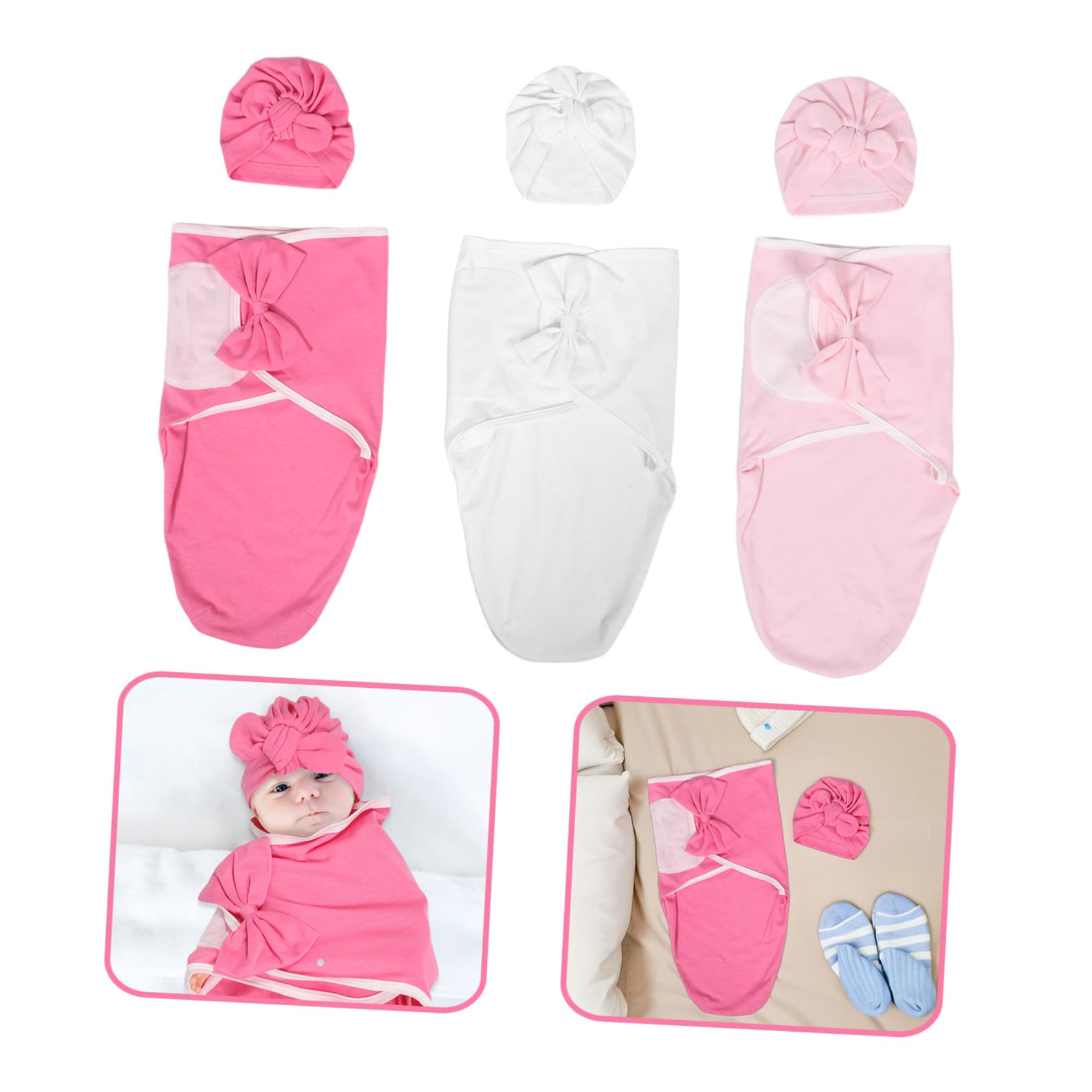 BESTonZON Couverture D’emmaillotage Bébé Fille Nœud, Lot de 3 Set de Sets