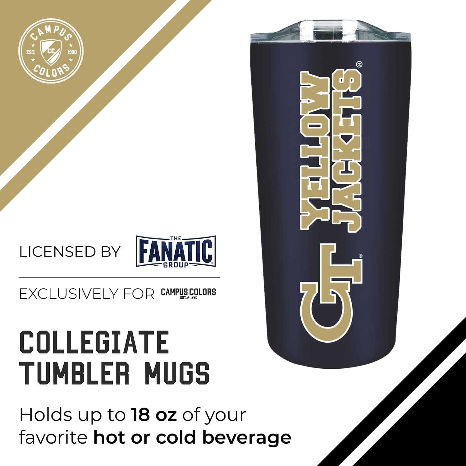 Campus Colors NCAA Stainless Steel Tumbler perfect for Gameday - 18 oz - Double Walled - Keeps Drinks Perfectly Insulated (Georgia Tech Yellowjackets - Navy) - Image 3