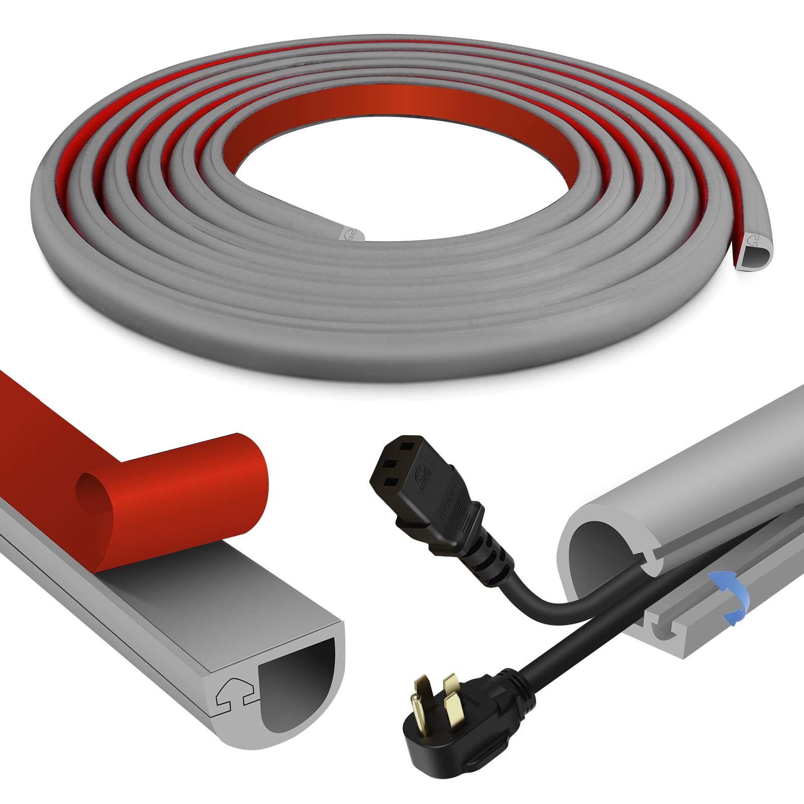 Kabelkanal selbstklebend Silikon Kabelkanäle Kabelbrücke Boden flexibel Kabelschacht flach Kabelabdeckung für Kabelschutz und Kabel Verstecken (Grau, 14mm×10mm×6m)