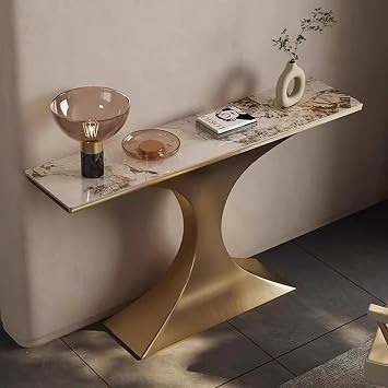 Long Console Table, Modern Entryway Table Behind Couch, Metal Foyer Stand Entry Station, Marble Hallway Accent Furniture for Living Room Decor, Entrance