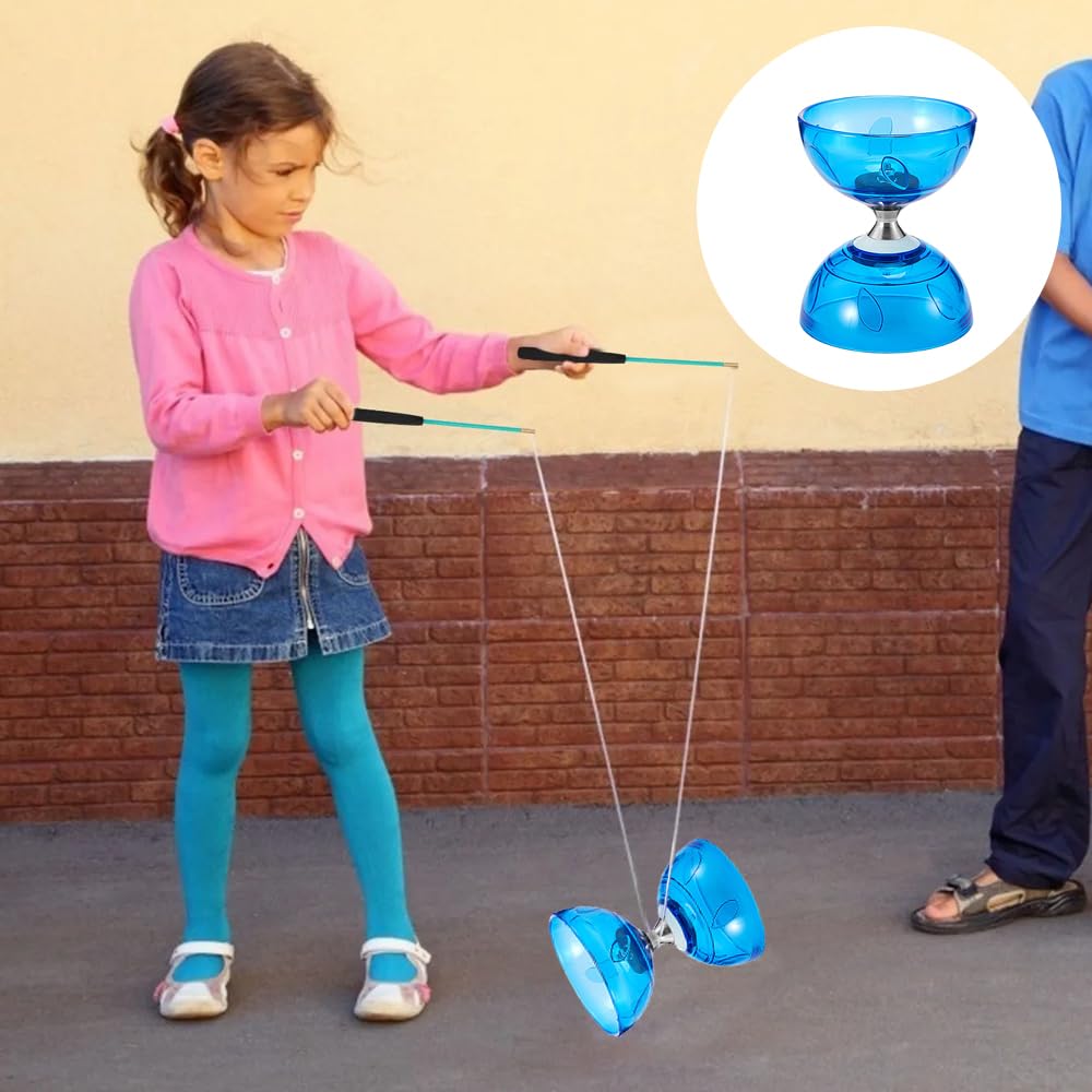 Diabolo, LED Diabolo Roulement à Billes, Kit de Jonglerie Triple Roulement avec 2 Paires de Baguettes à Main + 4 Kits de Cordes de Rechange, pour Débutants Professionnels, Bleu