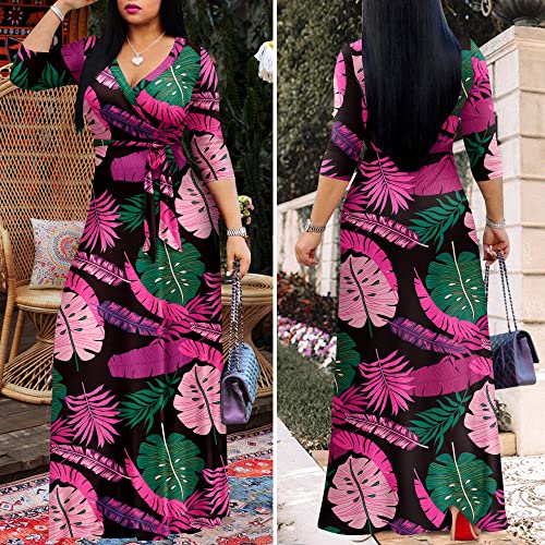 Image of FANDEE Plus Size Maxi Dress for Women Casual Summer Sundress V-Neck 3 /4 Sleeve