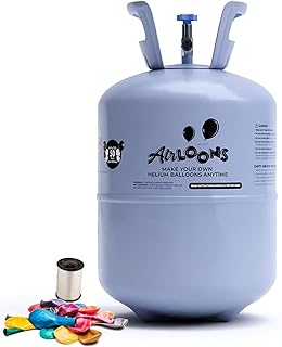 Airloons 12in Jumbo Helium Balloon Kit - Disposable Portable Helium Tank for Balloons at Home - Includes Helium Tank, 50 Latex Balloons, Curling Ribbon