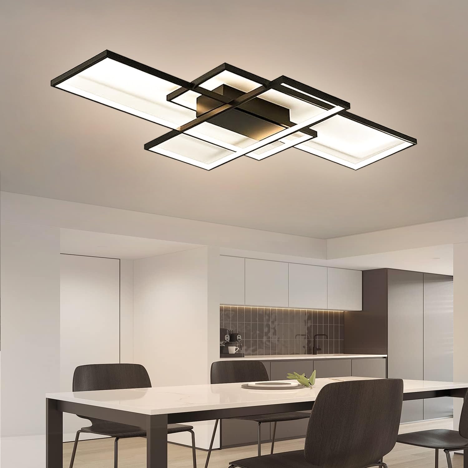 TYJY LED Deckenleuchte 60W Dimmbar Deckenlampe Wohnzimmer, Moderne Rechteckige Wohnzimmerlampe mit Fernbedienung, 3000K-6000K, Deckenbeleuchtung Lampe für Schlafzimmer Wohnzimmer (80cm, Schwarz)