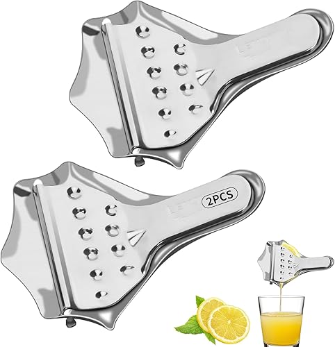 Paquete de 2 exprimidores de limón y lima de acero inoxidable, exprimidor de cítricos, máquina manual de limones, operada a mano para el hogar (2)