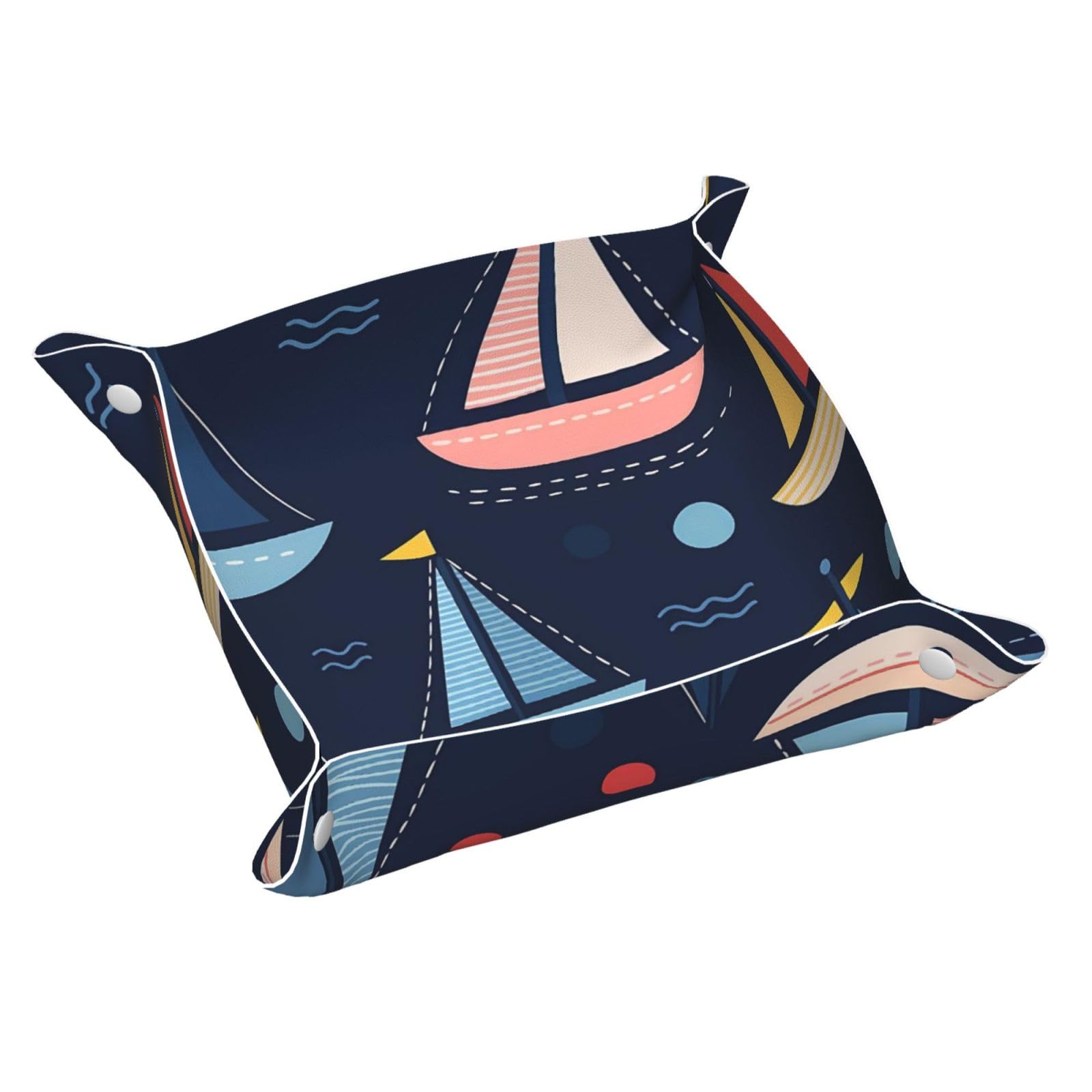 HLBSDM Sailboats & Colorful Polka Dots Tray Men's Leather Valet Parking Portable Entrance Trays Bedside Storage Box