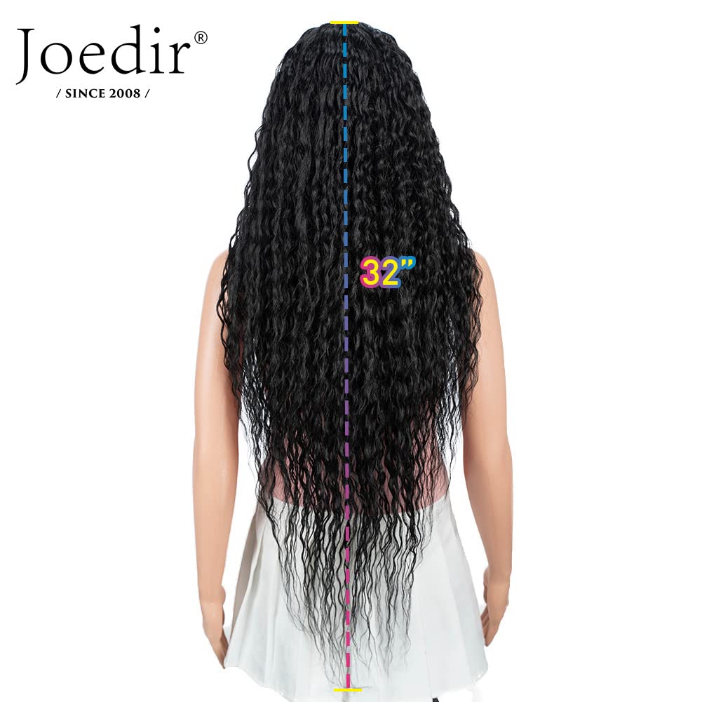 Joedir 32" Negro Largo Profundo Rizado Ondulado Encaje Frente Pelucas Sintéticas HD Transparente Glueless Lace Wigs