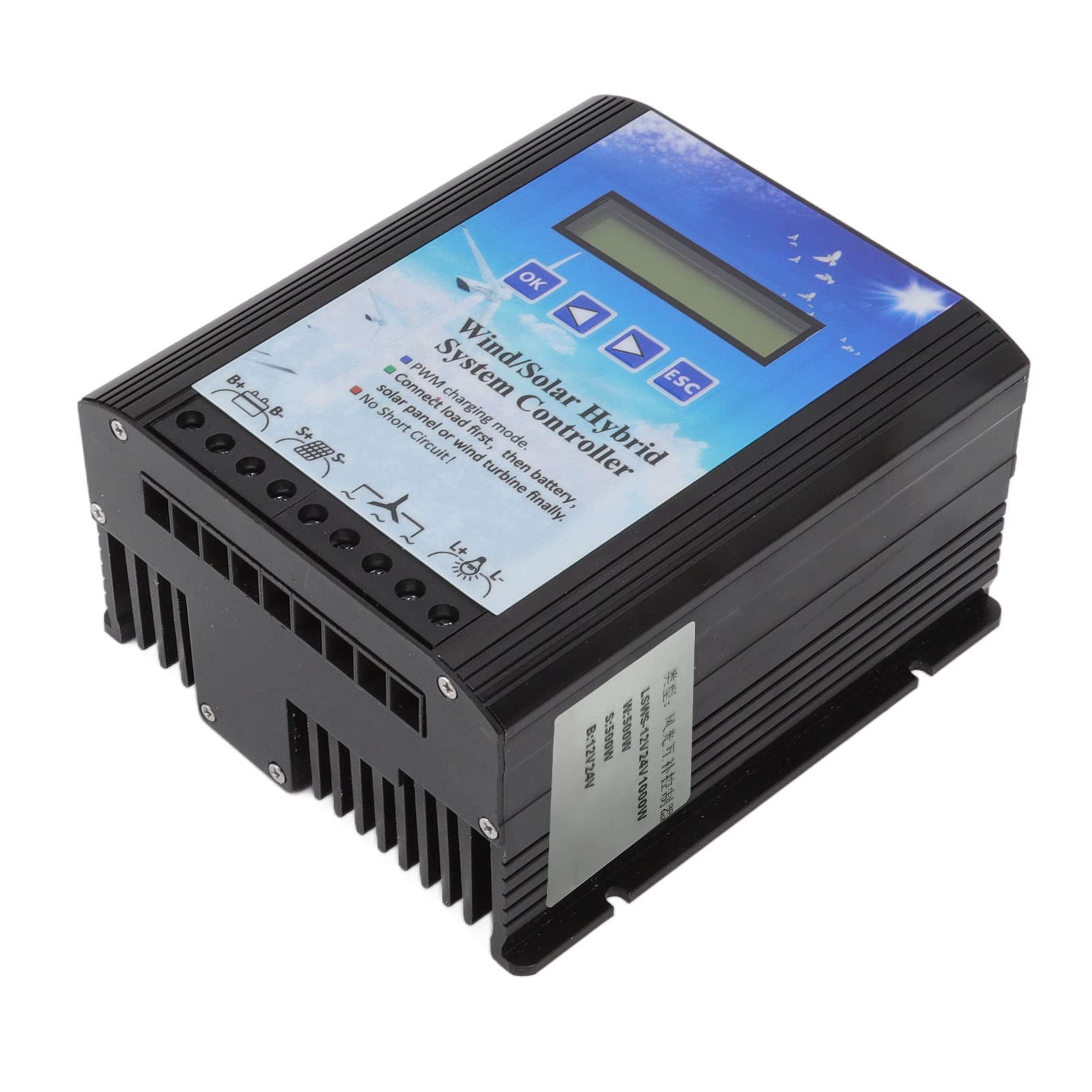 Controlador híbrido eólico solar 12-24 V PWM carga pantalla LCD universal para sistemas de generación fuera de la red