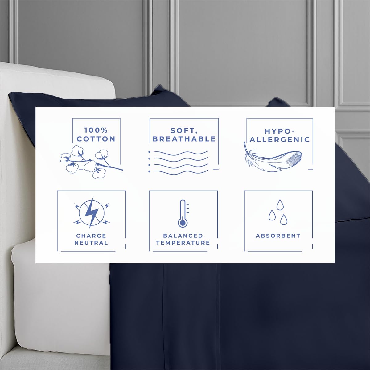 Kotton Culture Juego de sábanas de 4 Piezas de algodón Egipcio de 800 Hilos con Bolsillo Extra Profundo de 48 cm Lujosa sábana de algodón Grueso Ropa de Cama para Todas Las Estaciones - Azul Marino