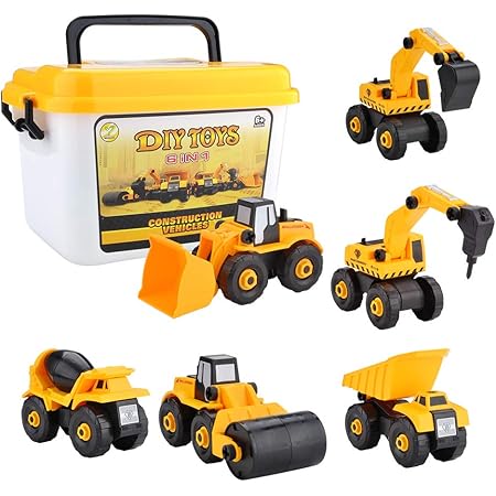 Amazon Lovewish 車おもちゃ 組み立て 建設車両 工事作業 おもちゃ車両セット Diyカー ミニカー6in1 ローラーカー セメントミキサー ジョベルカー ダンプトラック ブルドーザー ハンマークラッシャー 子供 男の子 女の子 誕生日 クリスマス プレゼント ギフト 収納
