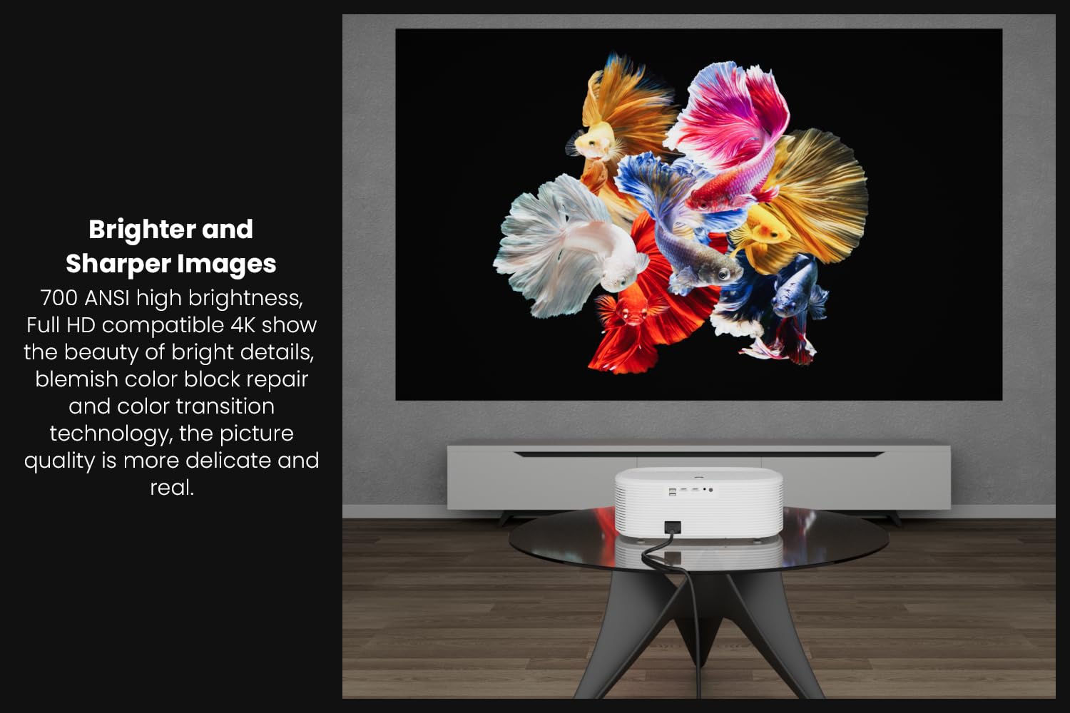 Maxxo Proiettore LED800, 700 ANSI lumen, nativo Full HD 1080P, supporto 4K, 5000:1, autofocus, 5G WiFi, Bluetooth, Dolby Audio, Certificato Netflix, YouTube, Prime Video, Linux (bianco)