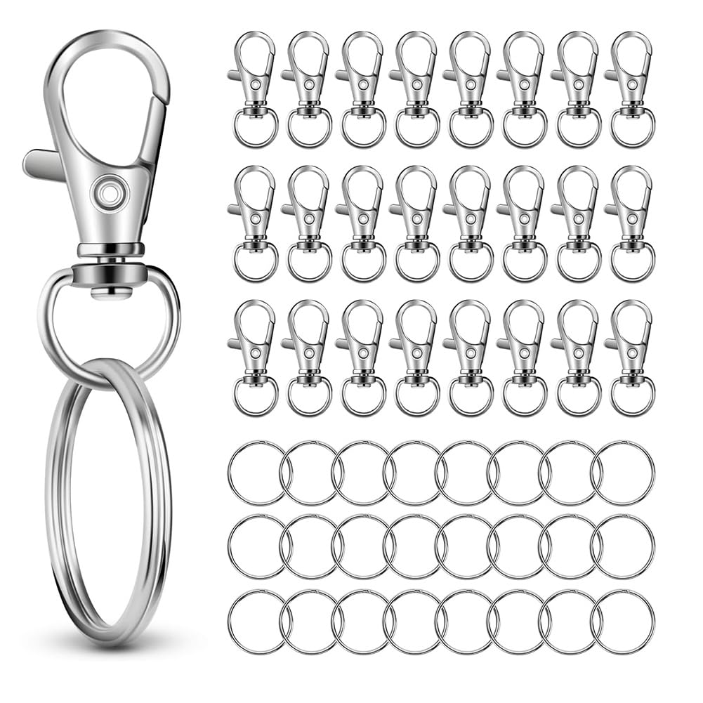 CTRLZS 50 PCS in 25 Sets, Metal Swivel Lobster Claw Clasps, Snap Hooks and Sturdy Key Rings, for Key Chain Making Kit A