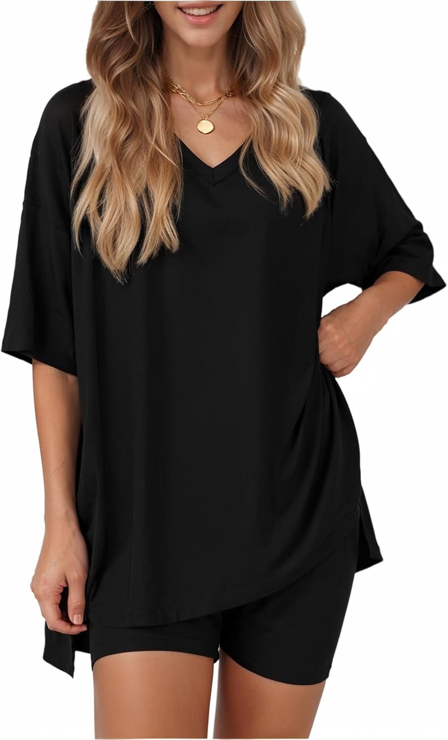 2 Piece Short Sets for Women Summer Casual Shirt and Shorts Set Short Sleeve Lounge Set Biker Shorts Athleisure Sets