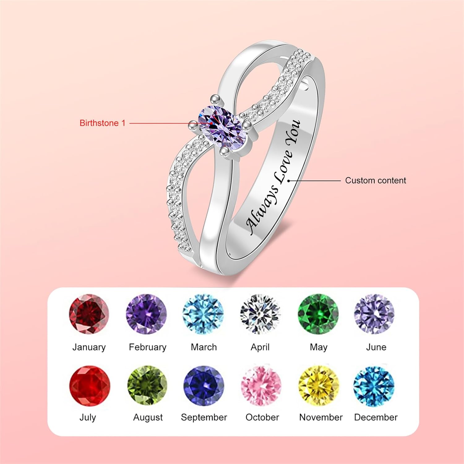 Custom Mothers Ring with 1-6 Simulated Birthstones Customized Family Birthstone Rings for Women Personalized Infinity Mother Ring