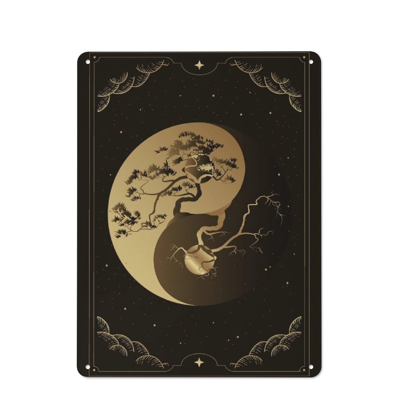 Junmoney Yin And Yang Bonsai Tree 40X30cm Retro Tin Sign With For Kitchen Or Home Bar, A Decorative Gift For A Newly Furnished Kitchen And Home Bar