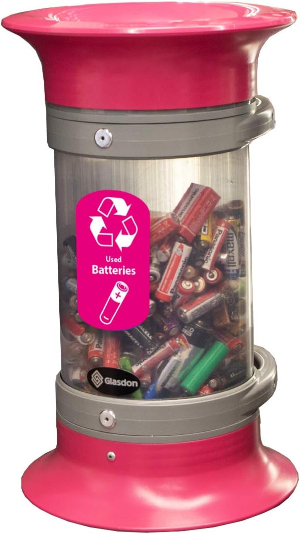 C-Thru 5Q Battery Collection Tube (Magenta) – Small Countertop Battery Recycling Tube – Transparent & Pink 5Q Battery Recycling Bin