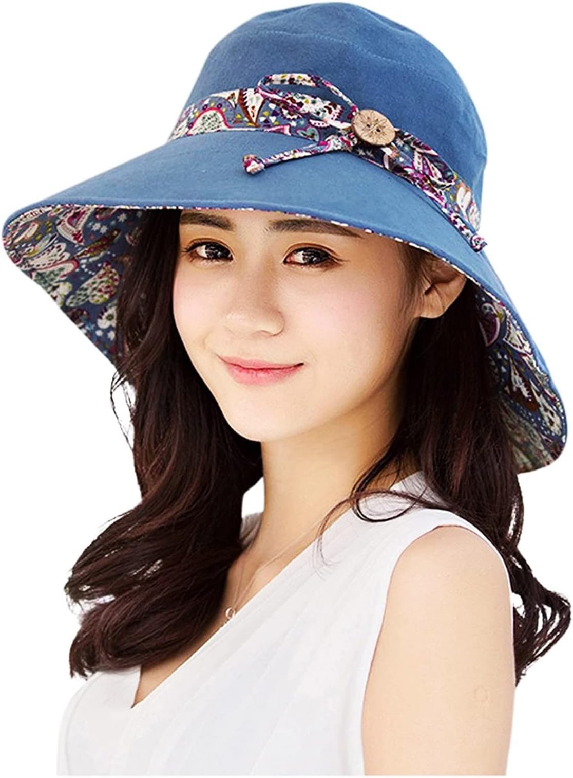 UV Protection Cotton Sun Hats Summer UPF 50+ Sun Shade Flap Cover Cap with Neck Cover Cord for Womens Girls