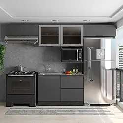 Cozinha Modulada 5 Peças 5 Portas 3 Gavetas com Balcão para Pia Etna Grafite