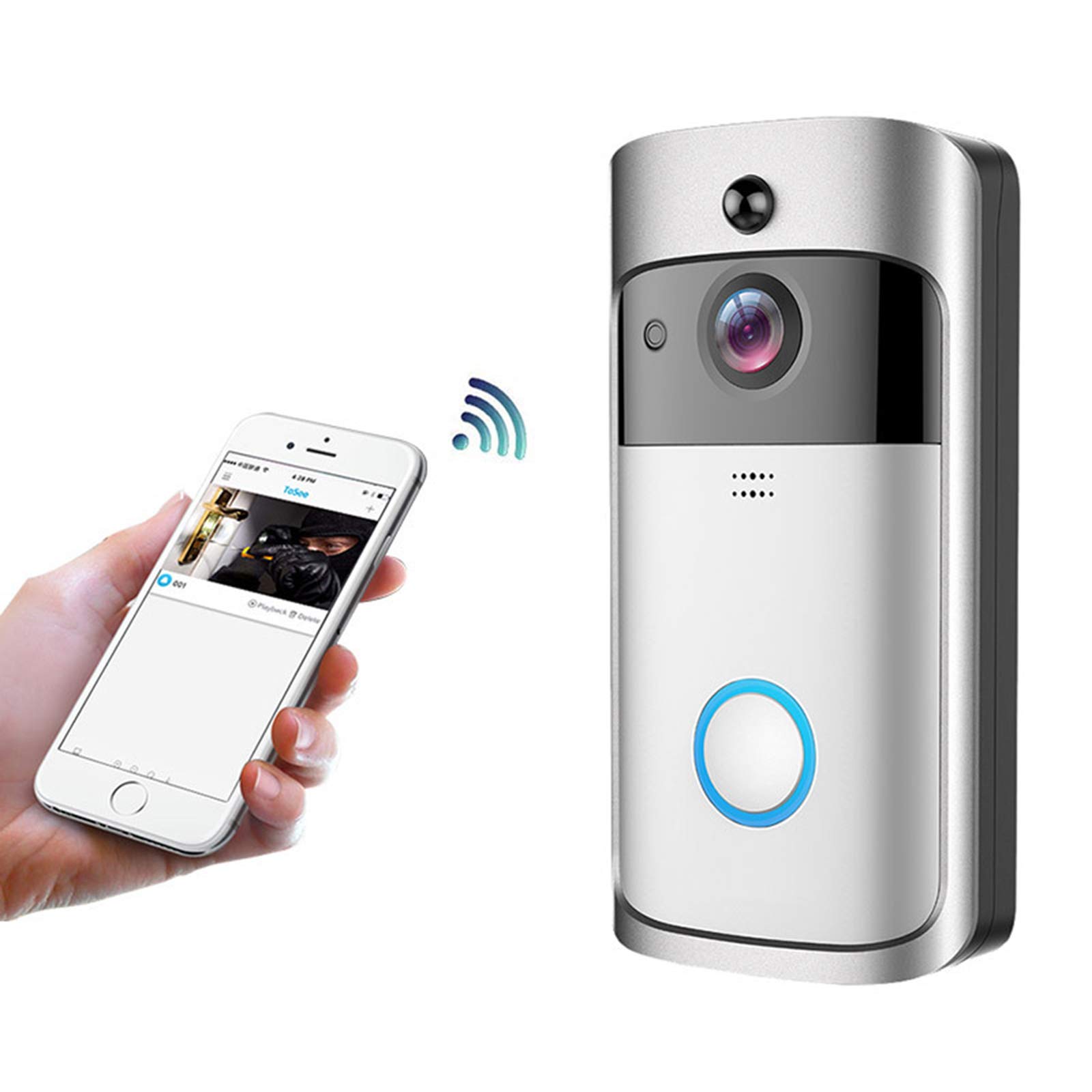 Sonnette vidéo à anneau WiFi 1080P HD étanche et sans fil pour iOS Android