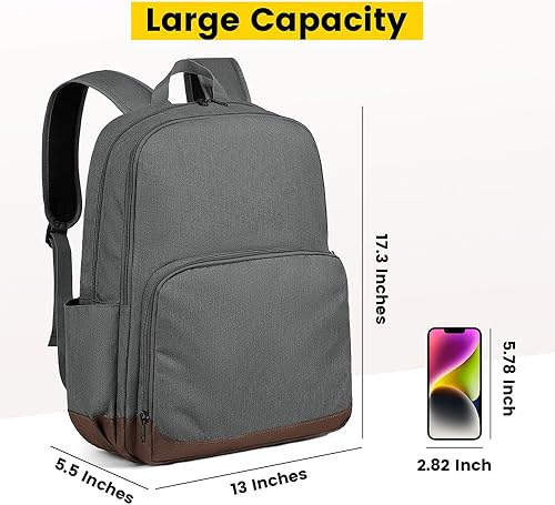 Vista 2 de Vorspack Mochila para mujeres y hombres Mochila ligera con múltiples bolsillos, mochila casual para el trabajo, universidad y viajes, Gris, Classic