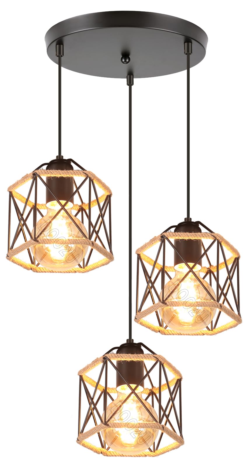 3 Luces Lámpara Colgante Vintage E27 Lámpara de Techo Colgante industrial Metal con Cuerda de Cáñamo Retro Diseño Jaula 16CM para Dormitorio Café Salón Pasillo (hexágono-C-base)