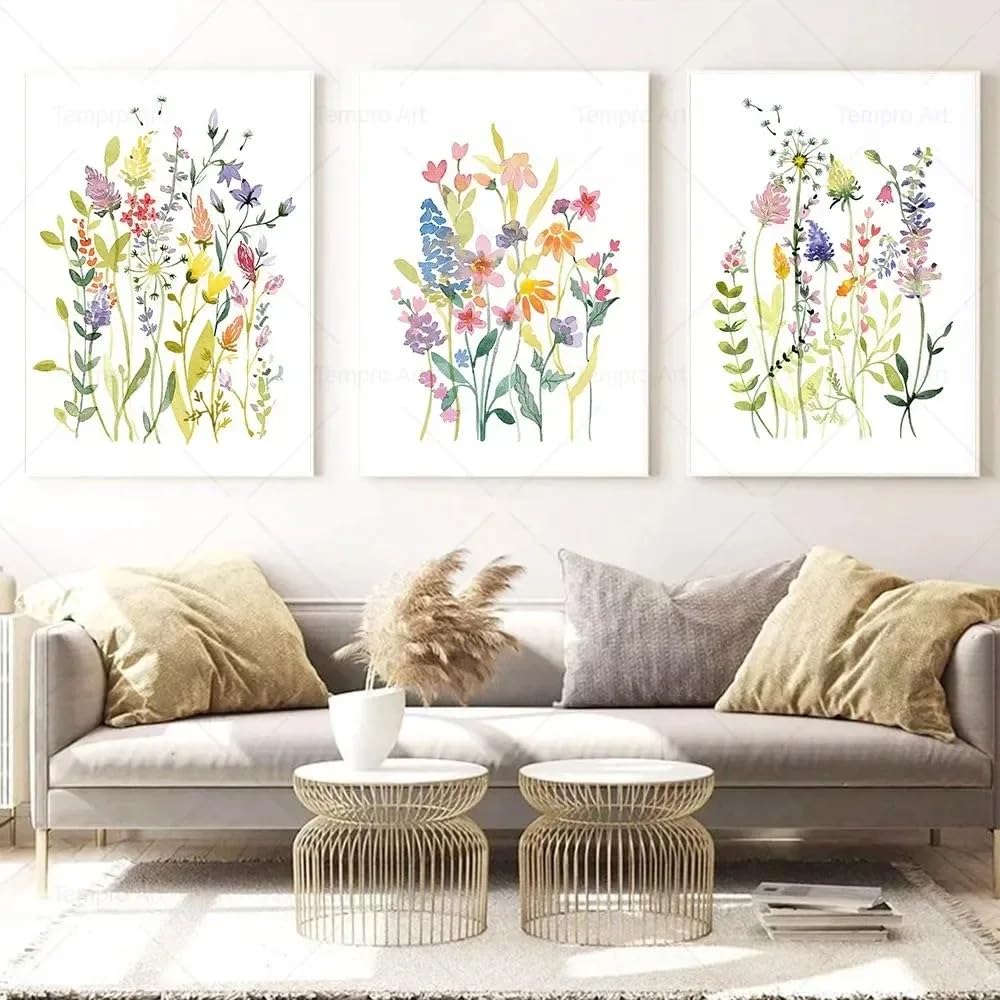 WBYZAC Wall Pictures-Abstract Watercolor Wildflower Flower Poster Colorful Floral Prints Plant Wall Art Canvas Painting Wall Pictures for Living Room Decor-30 * 50cm*3PCS (No Frame)