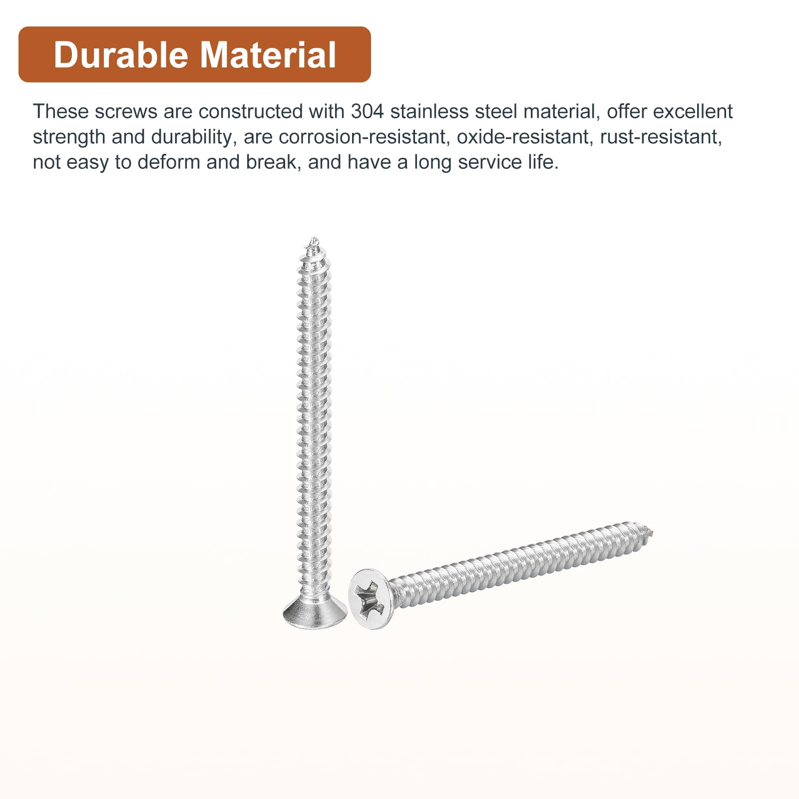 DTGN 50Pcs M3.5x45mm Flat Head Wood Screws, 304 Stainless Steel Phillips Self Tapping Screws - Good for Woodworking Furniture - Silver - Image 3
