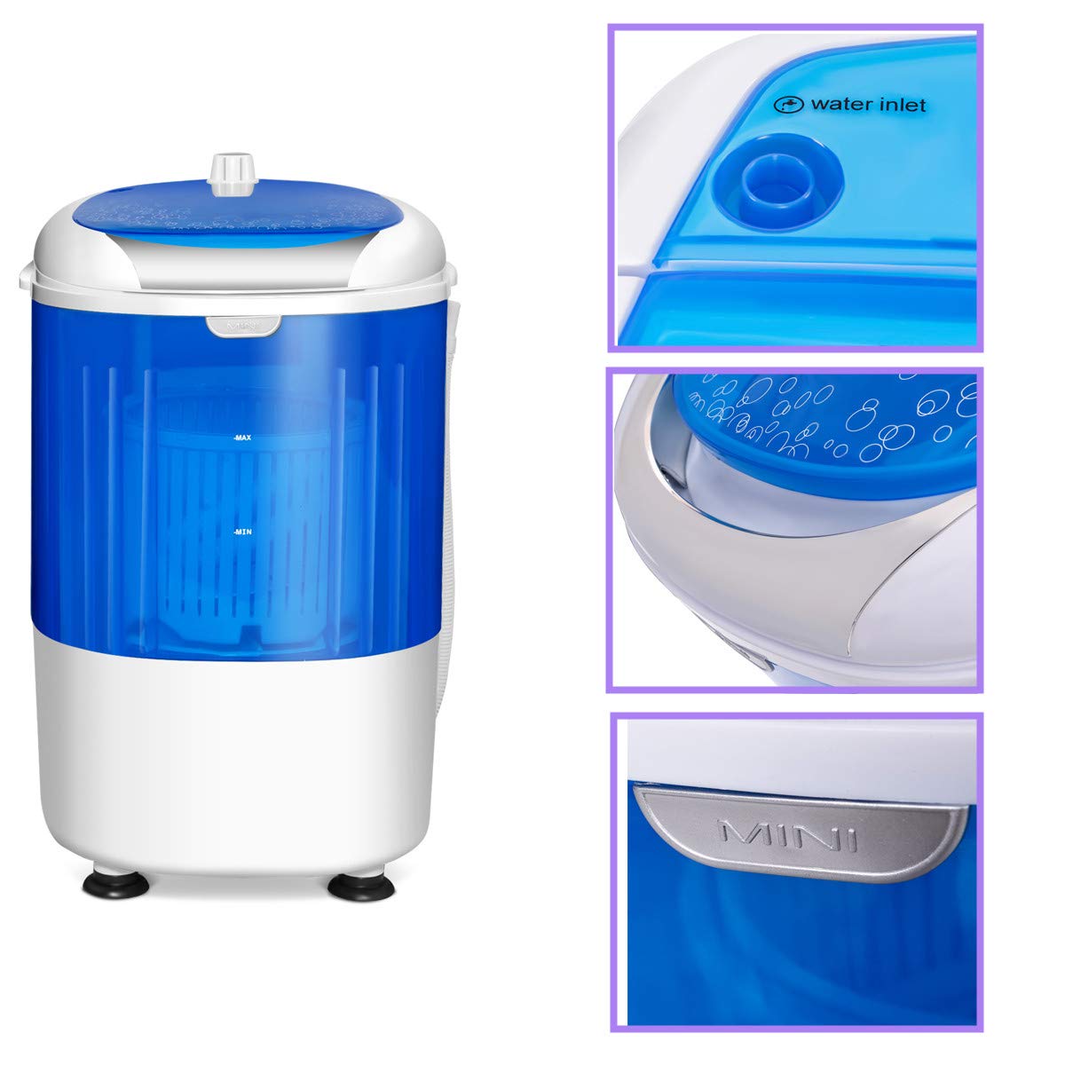 RELAX4LIFE Mini Waschmaschine 2 kg Kapazität 170W Campingwaschmaschine tragbar blau