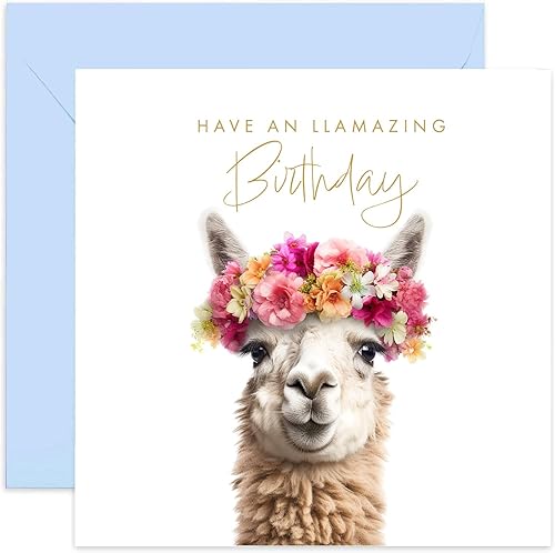 Old English Co. Linda tarjeta de cumpleaños de Lllama Llamazing para ella, divertida tarjeta de felicitación de cumpleaños de llama para mujer,