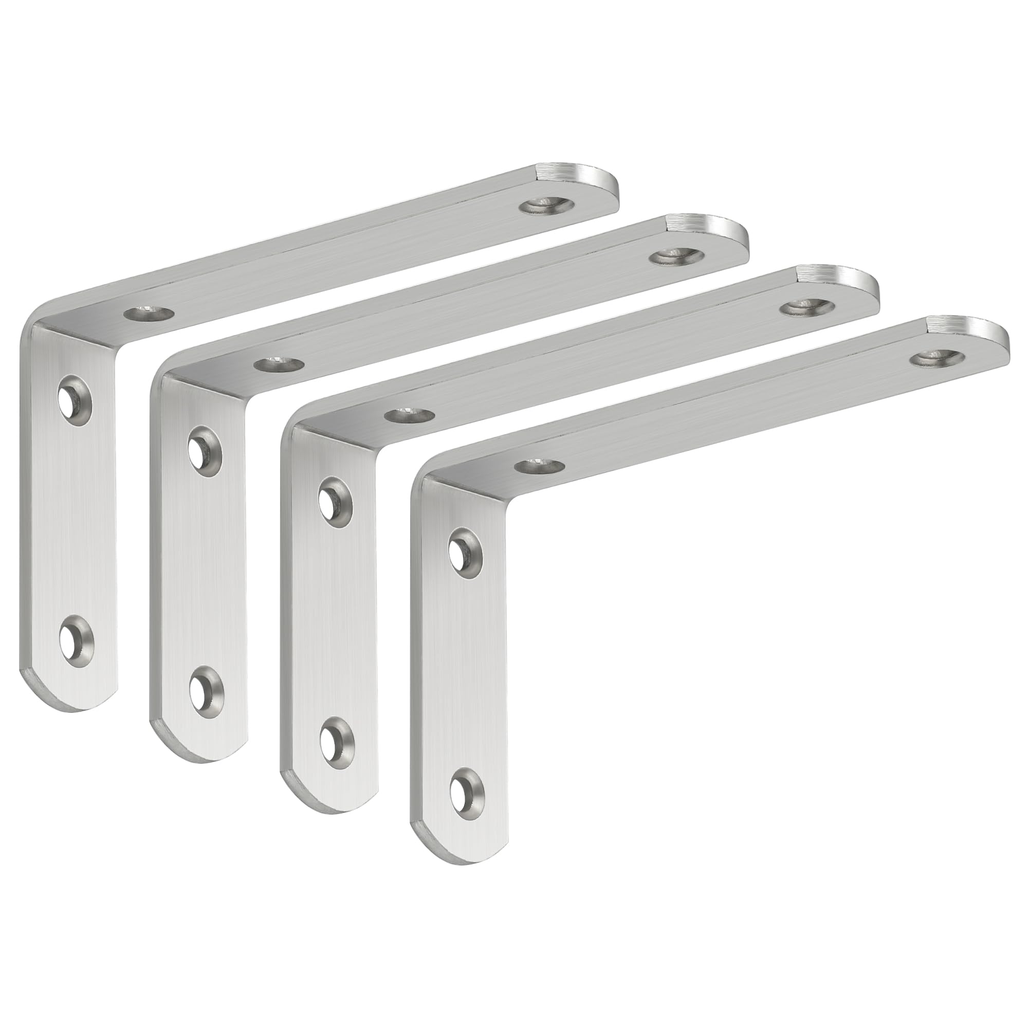 SAYAYO Shelf Bracket 4MM Thick, Angle Brackets Stainless Steel L Brackets for Wood, Heavy Duty Wall Brackets for Shelves, Brushed Finished, 125mm*75mm, 4 Pack
