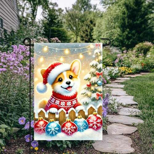 Image of BlissYard Christmas Garden Flag 12x18 Inch Corgi Santa Hat Yard Decor