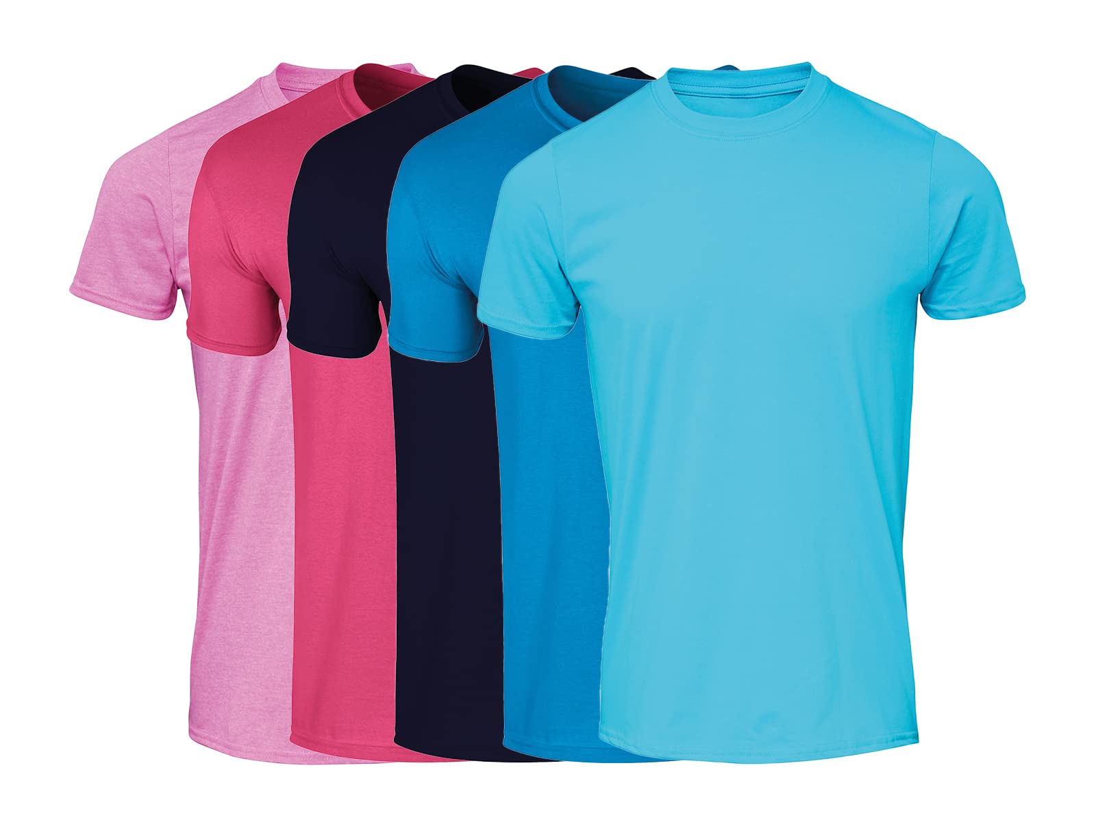 COOZO Mens Soft Cotton Pack of 5 Short Sleeve T-Shirts - Azalea/Heliconia/Navy/Sapphire/Tropical Blue - 2XL
