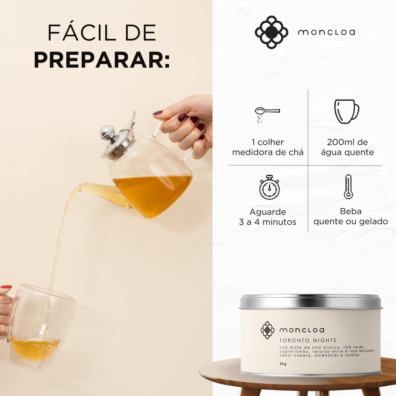 Moncloa | Chá Branco Toronto Nights Lata 45g | Blend Aromático com