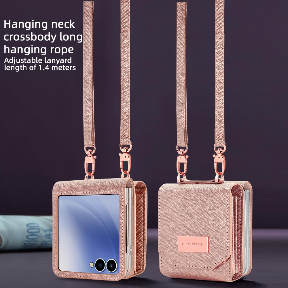 Etui do Samsung Galaxy Z Flip 8 Accordion Crossbody Wallet, gniazdo na karty o dużej pojemności, zdjęcie w oknie, stylowe i wszechstronne akcesoria. (Rose Gold)