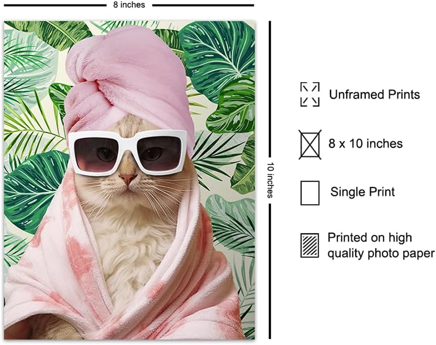 Cat Bathroom Decor for Women - funny Cute Cat Wall Art & Decor - Pink Green Bathroom Accessories - small Bath Pictures Sign Decorations - Kitten Poster - Kitty Room Print - Bath Picture for Girls - Image 2