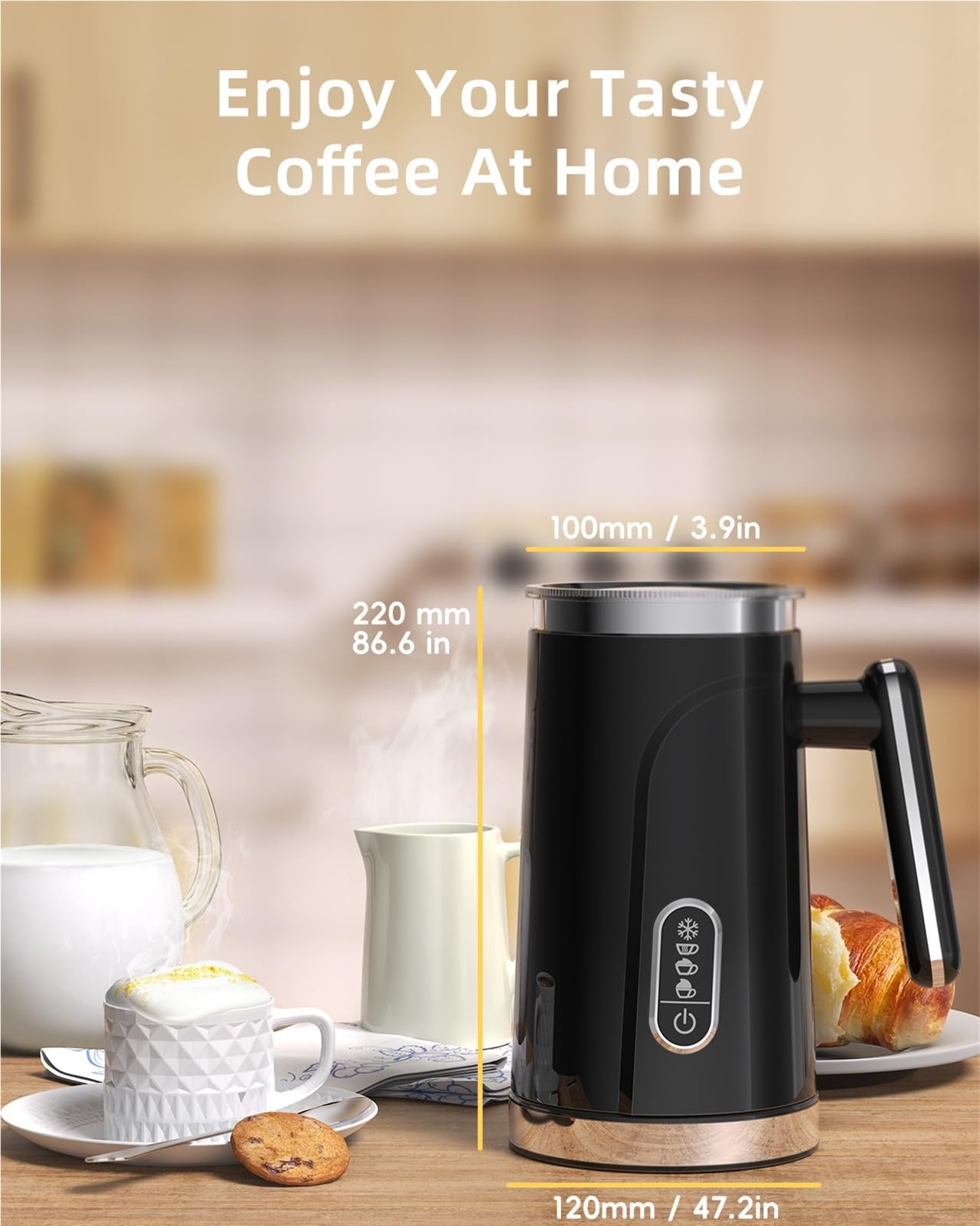 Elektryczny spieniacz do mleka i parownik podgrzewacz do piany 4 w 1 do kawy latte, gorącej czekolady, espresso, cappuccino automatyczny spieniacz na gorąco/zimno i podgrzewacz do mleka 300 ml