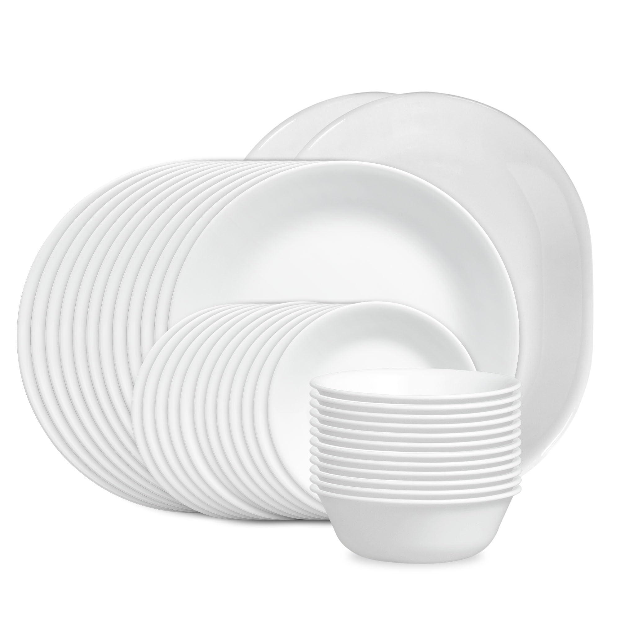 Vitrelle Glass Dinnerware Set in White, Service for 12