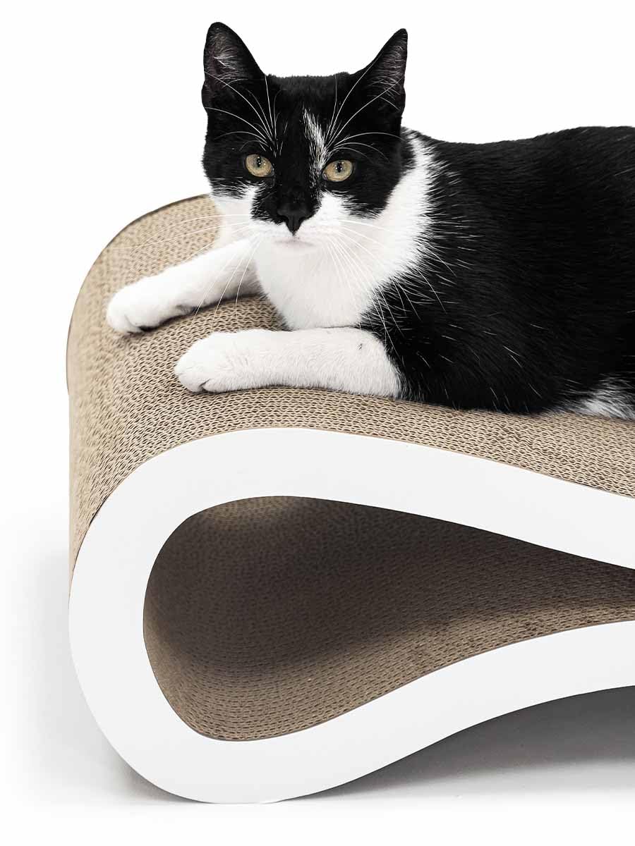 Petrebels Kratzpappe Simba 75, Katzen Kratzbrett aus sehr stabilem Karton, Kratzkarton 75 x 32 x 23 cm, Farbe Weiß