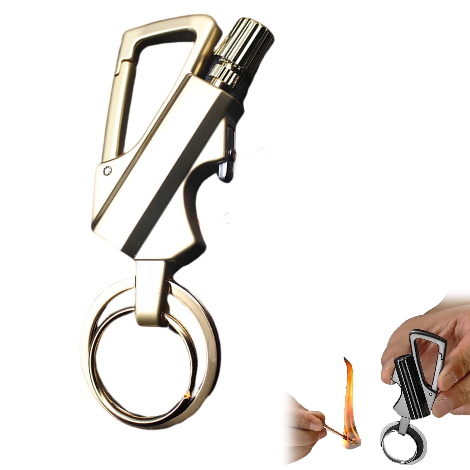 Permanent Match Infinity Lighter, with Multitool Keychain Bottle Opener, Waterproof Matches, Reusable Keychain Lighter, Camping Tool, for Outdoor Survival, for Men Gifts (Gold)
